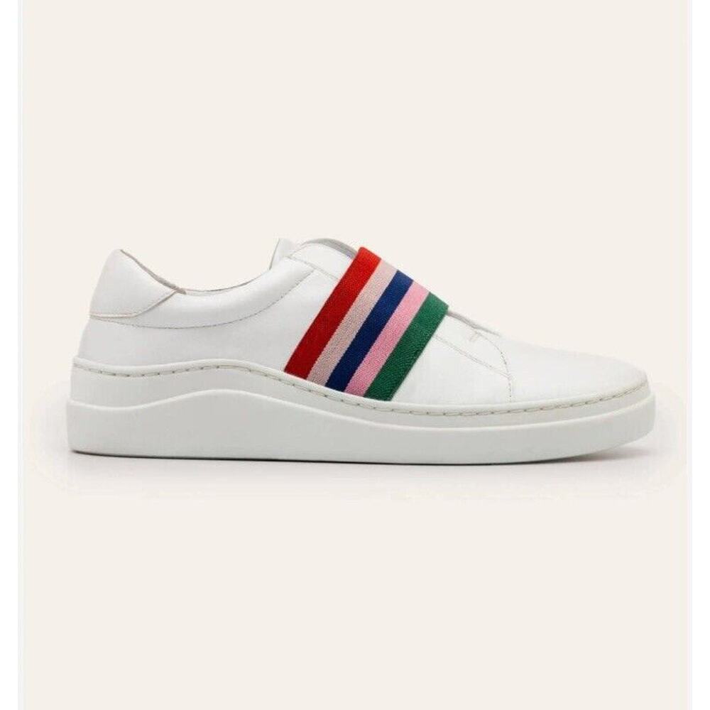 BODEN Isabel Womens Sneaker EU 38 US 7 Rainbow Stripe Leather Slip On Shoe Retro